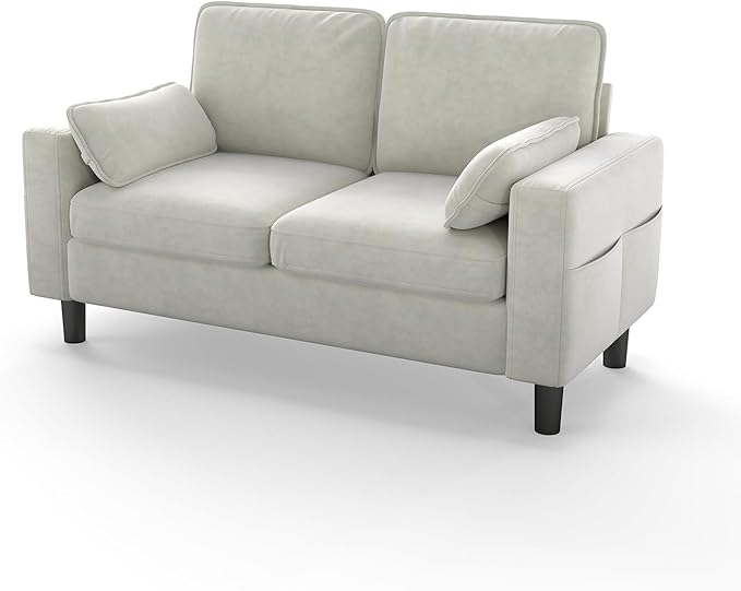KINTNESS 56” Modern Loveseat Sofa 2-Seater Sofa Couch with Deep Seat &amp Armrest Pillow Sectional Sofa Loveseat for Bedroom Living Room Removable Covers Ergonomic Height Non-Slip Off-White