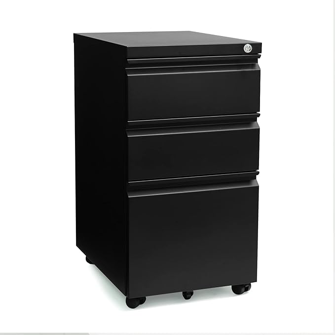 3-Drawer 15.4 W Classic File Cabinet with Lock Metal Filling Cabinets Suits Legal/Letter Size for Home Office Fully Assembled Except Wheels Grey (3-Drawer Widen Black)
