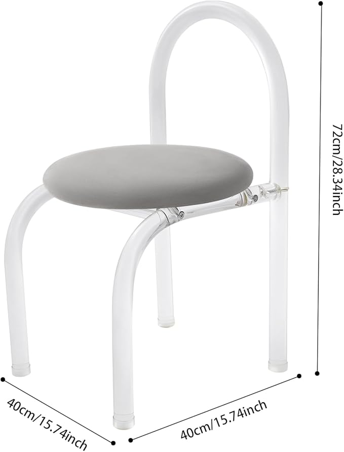 Modern Minimalist Acrylic Chair Clear Vanity Stool with Back and Cushion Small Accent Chair for Makeup Room Living Room Dining Room