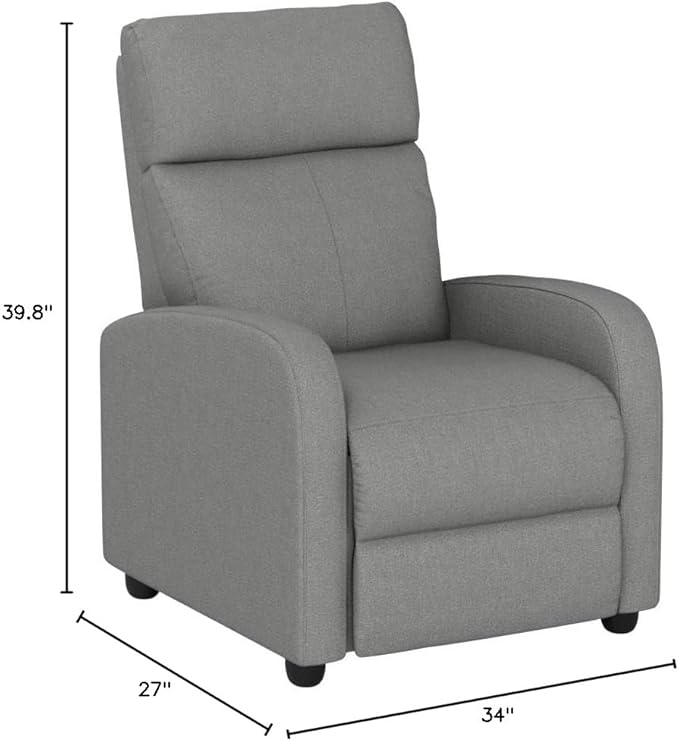 BestMassage | Recliner Chair | with 2 Point Massage Function | Textile Grey | with Lumbar Support Adjustable Push Back Footrest &amp Padded Seat | Easy Assembly | for Living Room Home Theatre