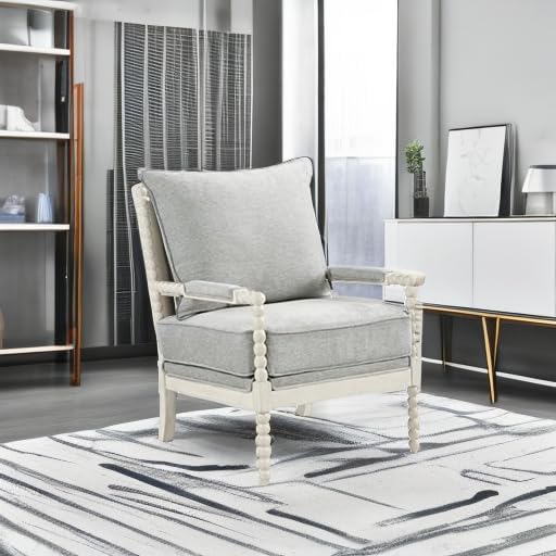 OSP Home Furnishings Kaylee Spindle Accent Chair with Antique White Wood Frame Smoke Grey Fabric