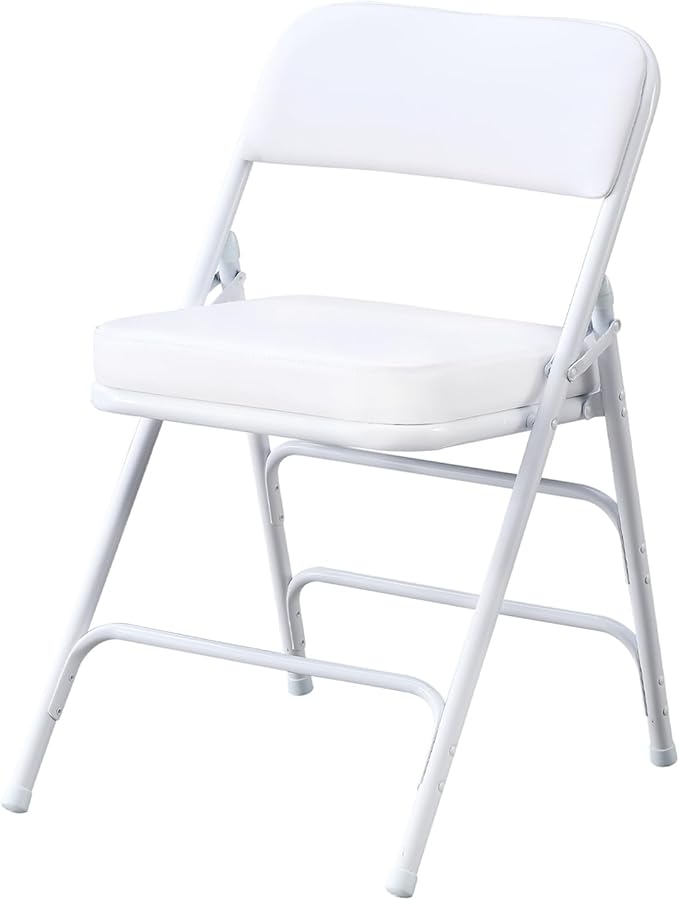 KAIHAOWIN Metal Folding Chairs with Vinyl Padded Seat Indoor Comfortable Upholstered Foldable Chairs with Ultra Thick Cushion-White
