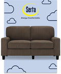 Pemberly Row 61 Track Arm Sofa Loveseat Brown Upholstered Fabric Removable Covers Compact Space-Saving Design Solid Wood Frame High-Density Foam Cushions Modern Living Room or Home Office