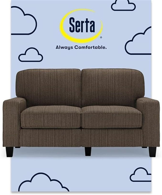 Pemberly Row 61 Track Arm Sofa Loveseat Brown Upholstered Fabric Removable Covers Compact Space-Saving Design Solid Wood Frame High-Density Foam Cushions Modern Living Room or Home Office