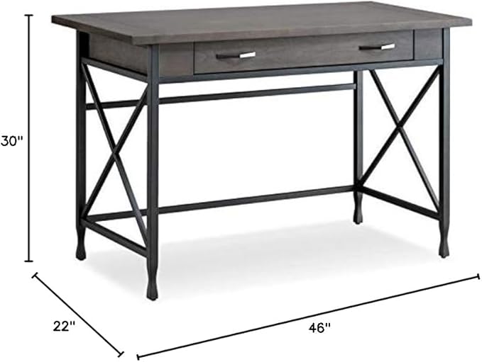 BOWERY HILL Contemporary Writing Computer Desk 46 D x 22 W x 30 H Sturdy Wood Matte Black Finish X-Side Design Drop Front Drawer Full Extension Guides Home Office Desk with Wire Management