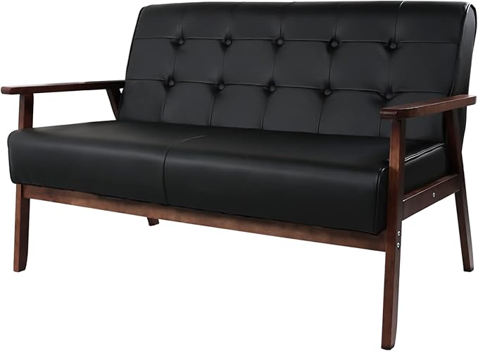 AODAILIHB Leather Sofa Couch Set 2 Accent Chairs &amp 1Loveseat Black Faux Leather Loveseats Mid Century Modern Office Couch for Small Space Waiting Room Living Room Furniture (3 Black)