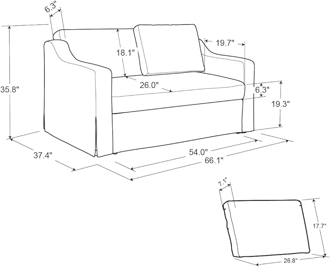 Serta Hawthorne 66.1 Slipcovered Convertible Sleeper Loveseat Full Size Dreamcoil Comfort FingerGuard Pinch Point Protection Polyester Tweed Fabric Linen