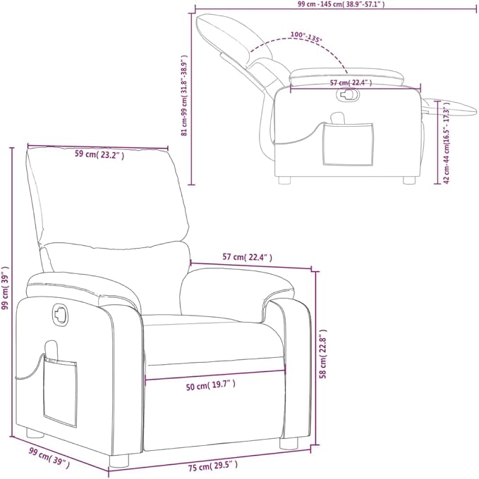 vidaXL Dark Gray Fabric Massage Recliner Chair with Adjustable Armrests and Vibrating Function for Living Room Office Use Reclining Armchair Comfortable Sofa Chairs