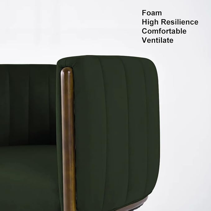 Velvet Fluted Accent Chair for Living Room with Wood Frame High Resilience Foam Elegant Modern Armchair (Green)