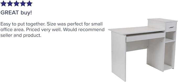Flash Furniture Highland Park White Computer Desk with Shelves and Drawer