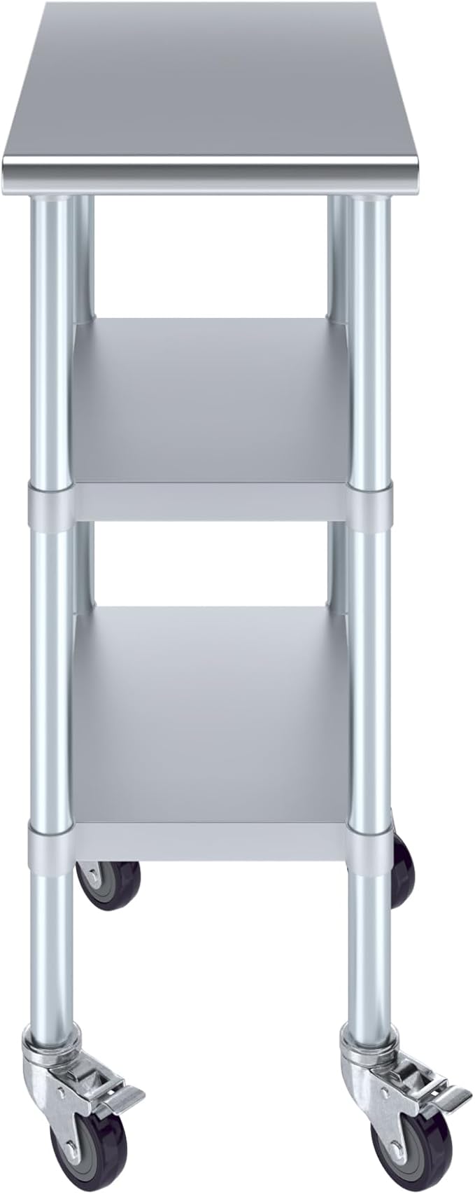 AmGood Stainless Steel Work Table with 2 Shelves and Casters | Metal Utility Table On Wheels (Stainless Steel Work Table with 2 Shelves + Casters 15 Long x 24 Deep)