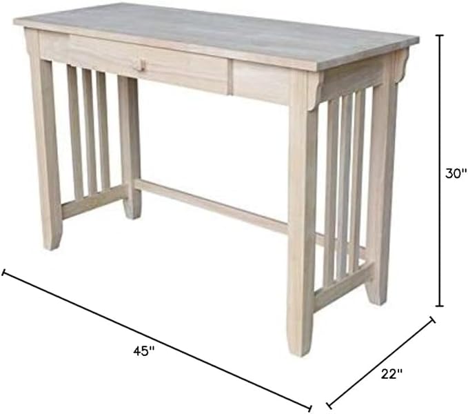 Pemberly Row Mid Century Writing Desk 45 W x 22 D x 30 H Solid Hardwood Butcher Block Surface Single Drawer with Euro Glide Ready to Assemble Home Office Desk