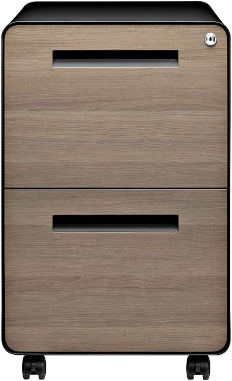 Laura Davidson Furniture Stockpile 2 Drawer Mobile File Cabinet with Lock - Under Desk Metal Filing Cabinet Legal/Letter File Folders Wheels and Stationary Feet Pre-Assembled Black/Wood