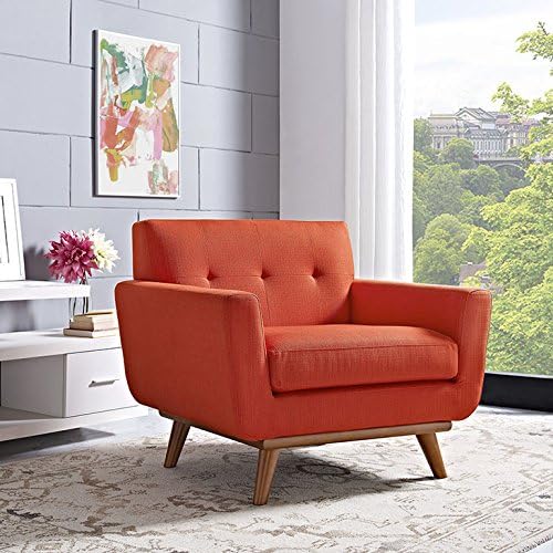 Modway Engage Mid-Century Modern Upholstered Fabric Accent Arm Lounge Chair Wood in Atomic Red Armchair