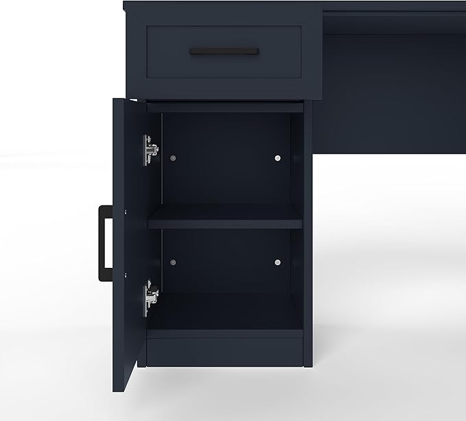 L-Shaped Home Executive Desk with 2 Cabinets and 2 Drawers Computer Desk with Power Outlet 11 Open Shelves and 1 Right Flip Shelf with Storage for Study Living Room and Office (Antique Blue-02)