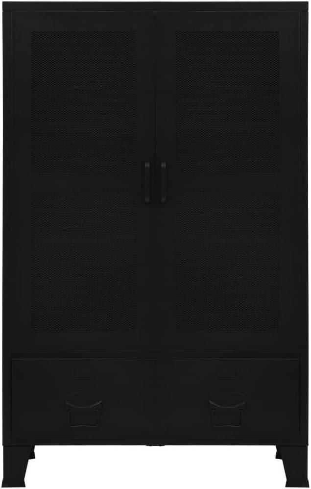 Industrial Steel File Cabinet with Mesh Doors 29.5x15.7x47.2 Black Office Storage Cabinet with 3 Compartments &amp 2 Drawers for Home Office Organization