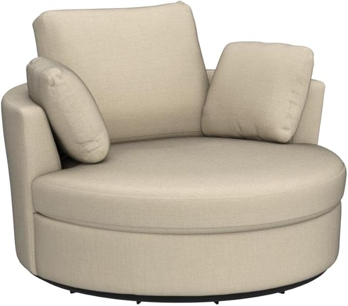 Swivel Accent Barrel Chair Oversized Modern Akili Upholstered Sofa Lounge Club Leisure Chair Round Chair for Hotel Living Room (Beige Chenille)