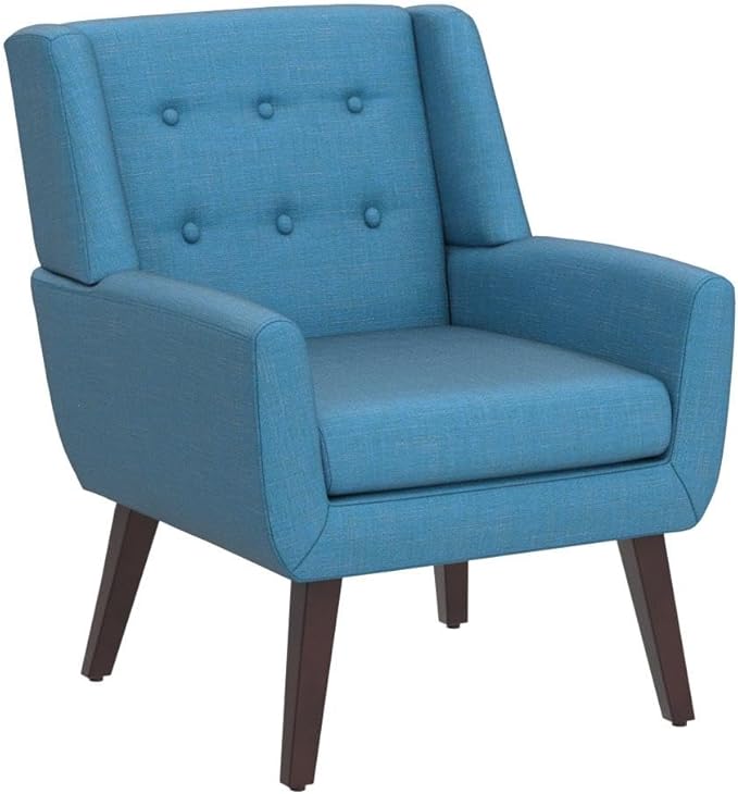 HUIMO Accent Chair Set of 2 Upholstered Button Tufted Armchair Linen Fabric Sofa Chairs for Bedroom Living Room Mid Century Modern Comfy Reading Chair (2Lake Blue)