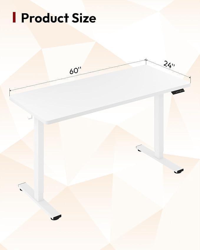 SANODESK Electric Standing Desk 60 x 24 Inches Whole-Piece Desktop Height Adjustable Stand Up Desk w/6-Button Controller Ergonomic Computer Desk for Home Office White Frame + White Tabletop