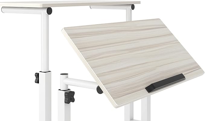 soges 23.6inches Height Adjustable Desk Laptop Desk on The Wheels Rolling Stand Up Desk Computer Desk Adjustable Standing Desk Sit and Stand Desk Portable Laptop Table Beige
