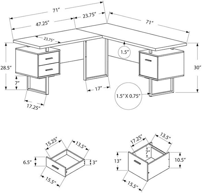 Monarch Specialties I 7617 Computer Desk Home Office Corner Left Right Set-up Storage Drawers 70 L L Shape Work Laptop Metal Laminate Grey Black