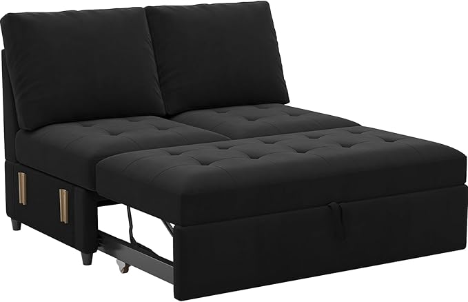 Belffin Pull Out Sofa Bed Module Part for Modular Sectional Sleeper Sofa Armless Loveseat with Pull Out Bed for Sectional Couch Black