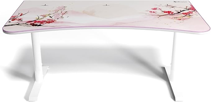 Arozzi Arena Special Edition Ultrawide Curved Gaming and Office Desk with Full Surface Water Resistant Desk Mat Custom Monitor Mount Cable Management Cut Outs - Sakura