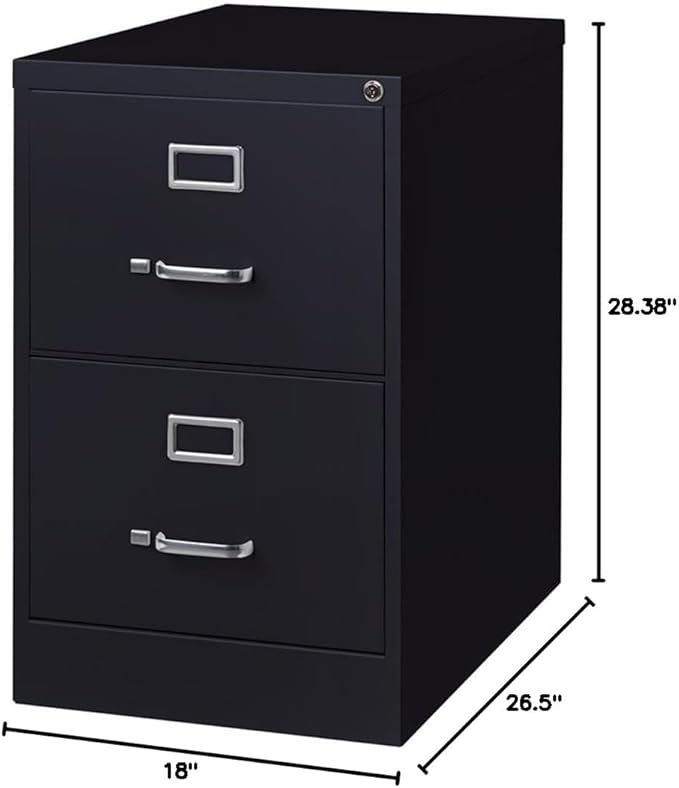 Pemberly Row Metal 2-Drawer Legal Width Vertical Filing Cabinet 26.5 D Black Finish Commercial Grade Steel Construction Ball-Bearing Drawer Slides Lock Included Office Storage Organization