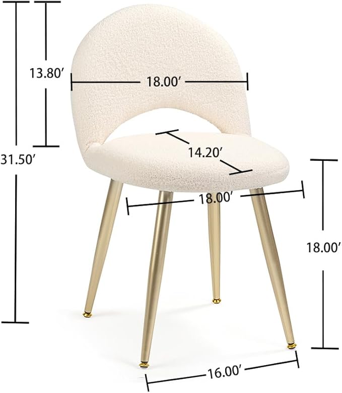 Vanity Chair with Adjustable Backrest Boucle Upholstery Armless Makeup Stool Cream White Sherpa Vanity Stool with Gold Metal Legs for Bedroom Living Room Kitchen Dinning Room(White)