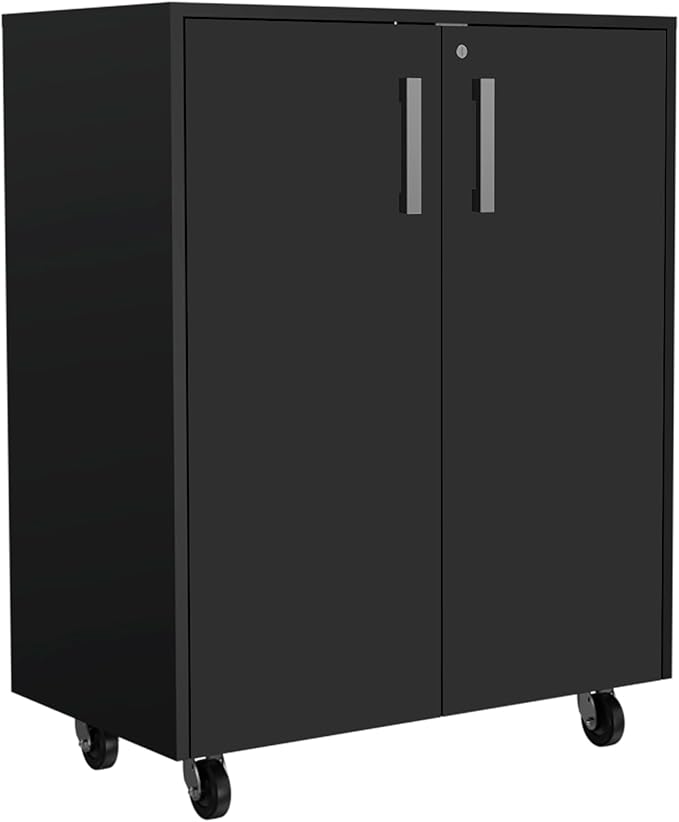 Gray Mobile Filing Cabinet with Shelf Double Door 4 Wheels Rectangular Portable Filing Cabinet Traditional for Office Study Room