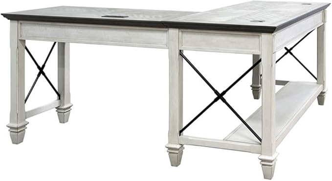 Martin Furniture Hartford Contemporary L-Shaped Wood Desk with 2 Utility Drawers Easy Assemble in Weathered White Finish