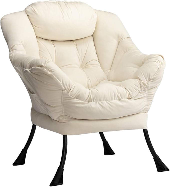 HollyHOME Lazy Chair with Armrest and Side Pocket Comfy Accent Lounge ChairLeisure Sofa Armchair for Living Room Bedroom Dorm or Small Spaces Oversized Reading Sofa ChairVelvet Beige