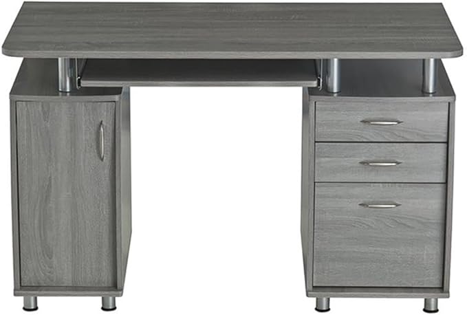 Pemberly Row 48 Wide Home Office Computer Desk in Gray with CPU Storage Cabinet and Hanging File Cabinet Grey