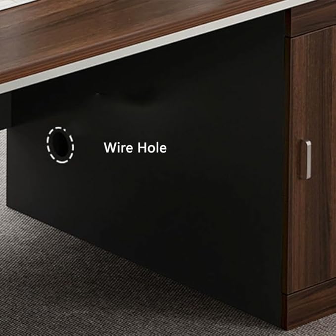 LITFAD Office Desk Modern Computer Desk Brown Wood Writing Desk with Black Sled Base Locking Drawer and Cabinet Home Office Furniture - Without Chairs 55 L x 24 W x 30 H