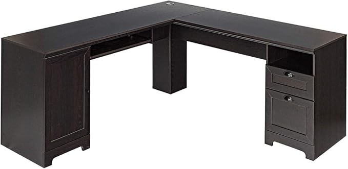 GOFLAME 66 Inch L-Shaped Computer Desk Spacious Corner Desk w/Drawers Cabinet &amp Keyboard Tray Executive Office Desk Study Gaming Workstation for Home Office (Coffee)