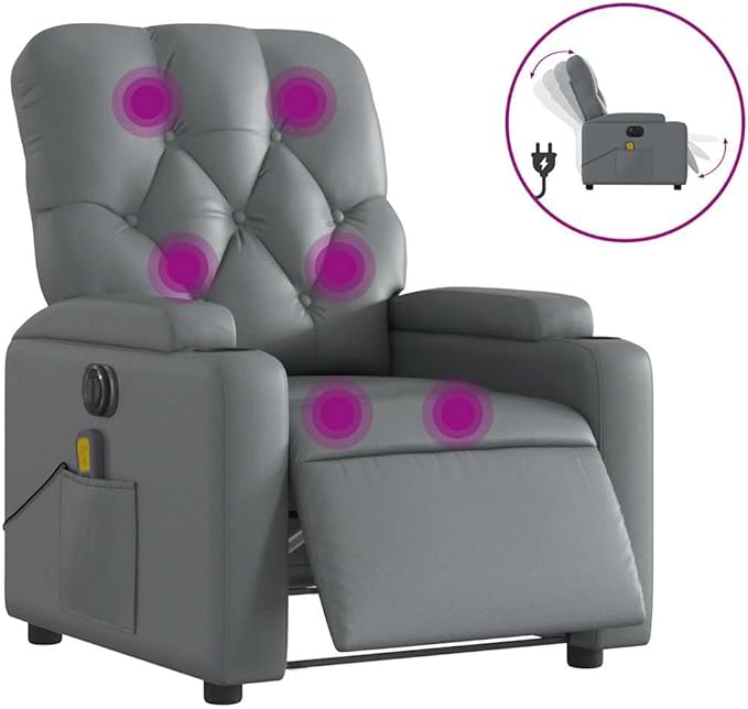 Electric Massage Recliner Chair Gray Faux Leather Ergonomic Design Living Room Home Theater Seating 24V 2A Power 242.5 lb Capacity Living Room Chairs