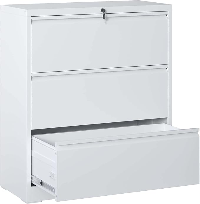 3 Drawer Small File Cabinet with Lock Locking Filing Cabinet for Home Office Under Desk Storage Cabinet Organizer with DrawersWhite