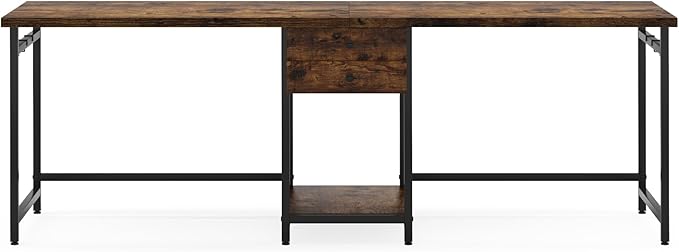 Tribesigns 78.74’’ Two Person Desk with 2 Drawers Long Double Computer Desk Gaming Table with Shelves Industrial Study Writing Table Workstation for Home Office Rustic Brown