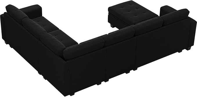 Belffin Modular Sectional Sofa Couch 7-Seater Convertible Sectional Sofa Velvet Modular Sectional with Storage Ottoman L Shaped Couch with Chaises Black