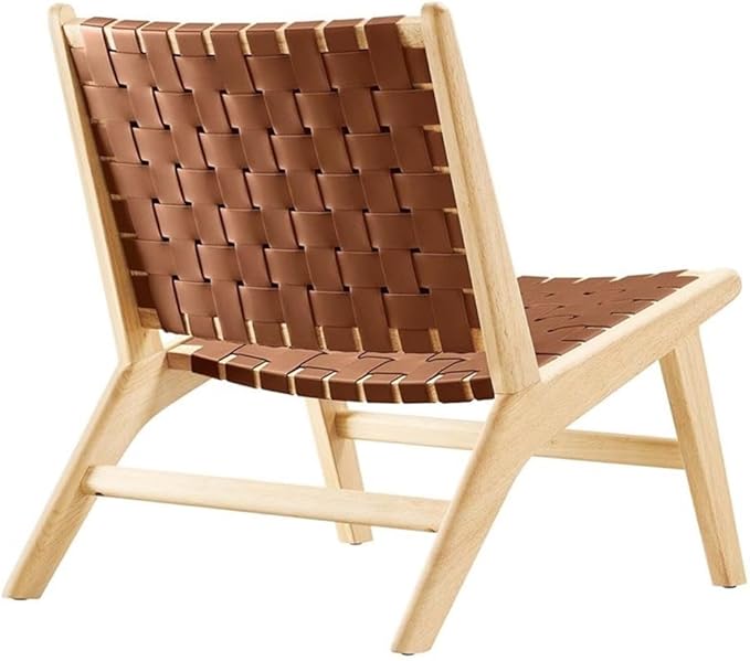 Modway Saoirse Faux Leather Wood Accent Lounge Chair in Natural Brown