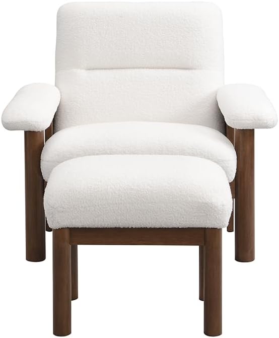 Modern Accent Chair with Ottoman Mid Century Lounge Chair with footrest Comfy Fabric Armchair Upholstered Set with Solid Wood e for Living Room