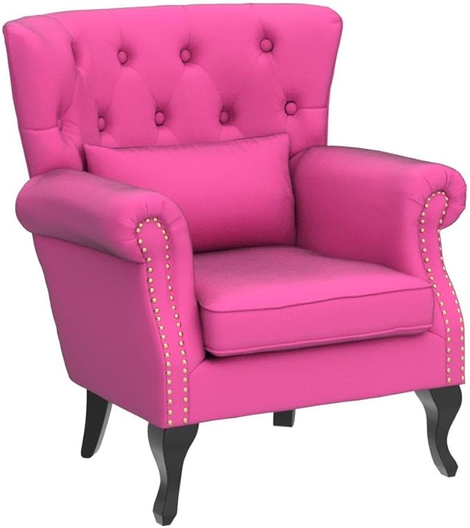 Kmax Velvet Tufted Accent Chair Mid Century Throne Chair Comfy Sofa Chair Padded Seating WingBack Unique Wood Legs Home Club Bedroom Living Room Rose