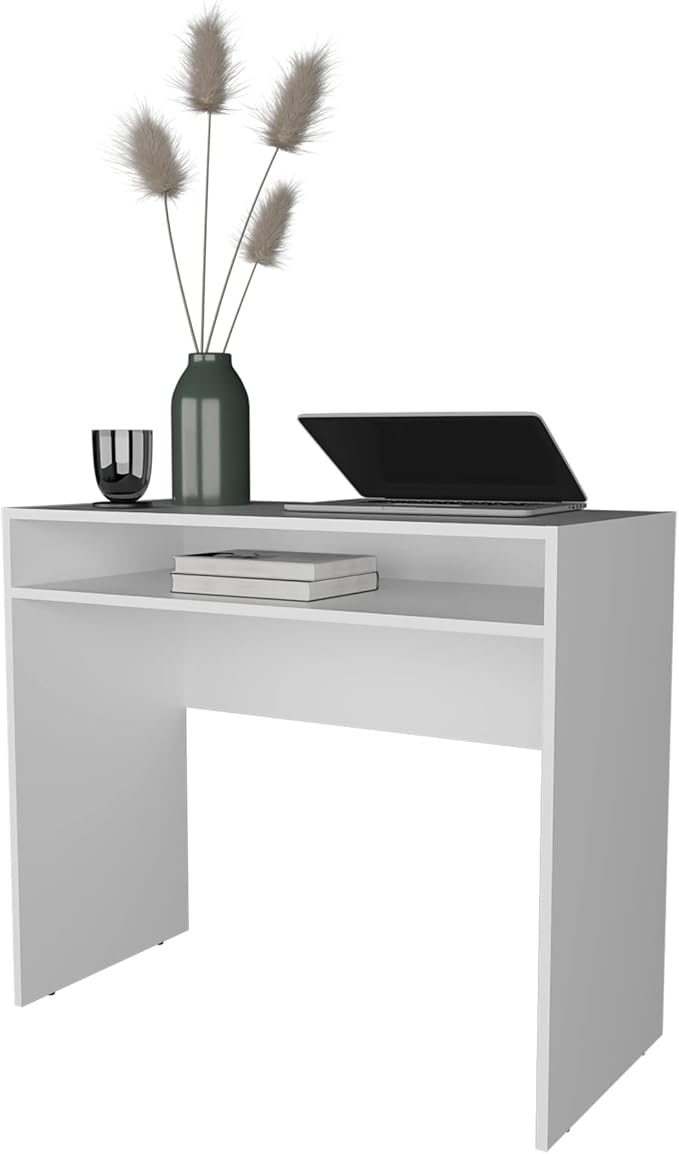 Penau White Desk with Storage Modern Melamine Office Desk Built-in Keyboard Space Ideal for Home Office 40.16 Inchs Wide Durable Minimalist Design