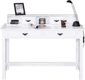 LDAILY Moccha Writing Desk with 4 Drawers Solid Pine Wood Legs Makeup Vanity Dressing 2-Tier Hutch Removable Floating Organizer Console Table Home Office Computer Spacious Work Station White