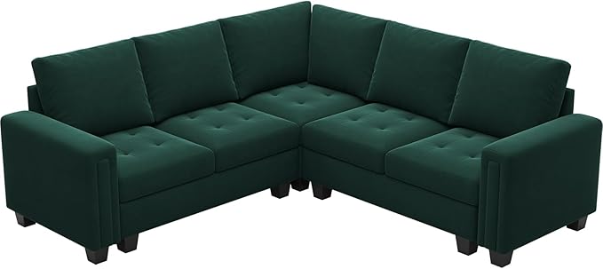 Belffin Velvet Modular Sectional Sofa Convertible Sectional Sofa Couch with Reversible Chaise L Shaped 4 Seater Corner Sofa Couch Green