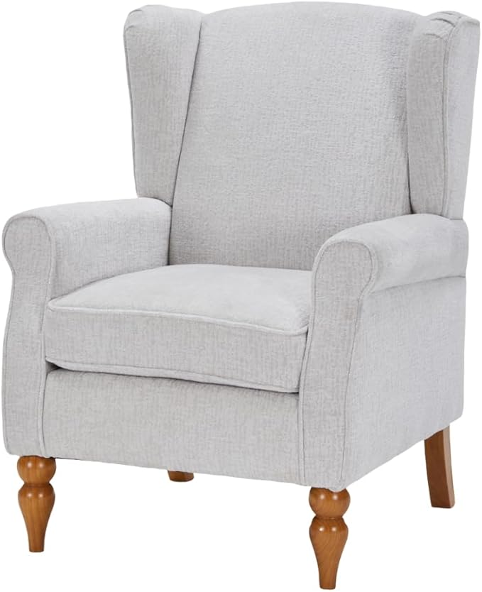 ZMAD Accent Chair Upholstered High Back Floral Armchair Wood Legs Comfy Wingback Reading Single Sofa ChairPlus a Solid Wood Coffee Table for Small Spaces Living Room Bedroom (Beige)