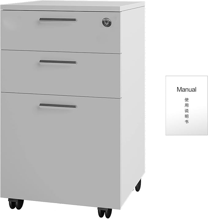 Mobile File Cabinet with Lock 3 Drawer Rolling Office Storage Cabinet Filing Cabinet Under Desk File Cabinet for Home Office Use Lockable Pedestal File Cabinet White