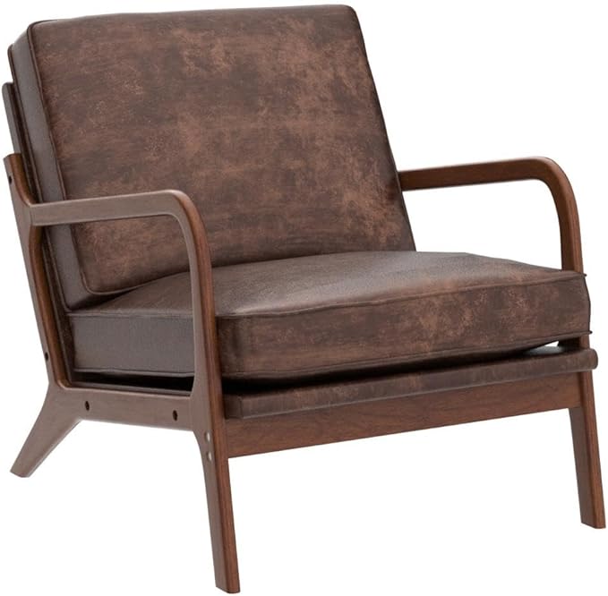 JOYBASE Lounge Arm Chair Mid Century Modern Accent Chair Wood Frame Armchair for Living Room Bedroom (Coffee Microfiber)