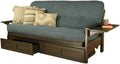 Kodiak Furniture Alamosa Full Size Futon Frame with Storage Drawers - Wood Sofa Sleeper Frame with Mattress Included in Linen Aqua Blue Color