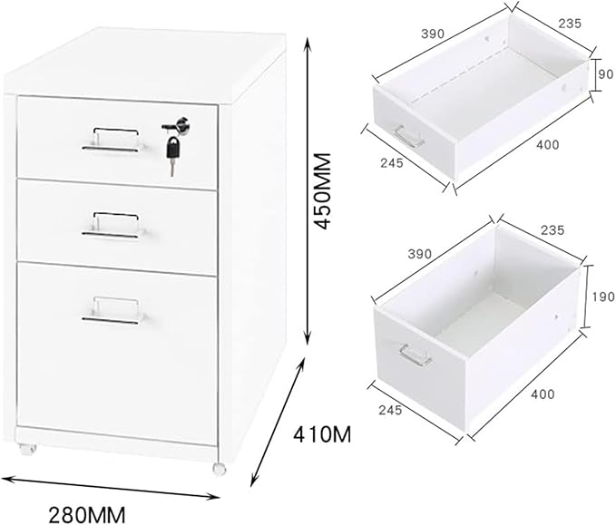 Vertical Filing Cabinet Metal Mobile File Cabinet with Lock and Casters 3/5 /6/8 Drawer Home Office Cabinet for /A4 File (Color : Dark Gray Size : 3 Drawer)